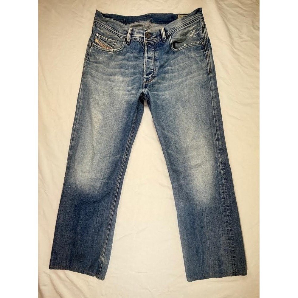 Diesel Jeans Mens Kuratt Wide Leg Distress 33x29.5 Button Fly Made In Italy READ